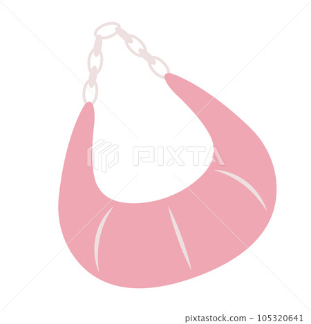 Pink trendy bag with chain in flat style, barbiecore aesthetic. Vector sketch illustration isolated on white background. Cute design elements. Pink trendy bag with chain in flat style, barbiecore aesthetic. Vector sketch illustration isolated on white background. Cute design elements. 105320641