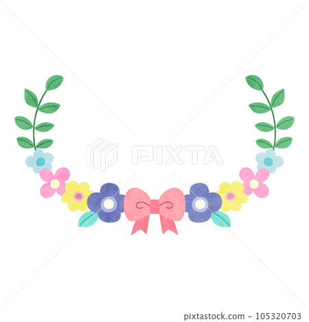 Frame of colorful flowers and ribbons Frame of colorful flowers and ribbons 105320703
