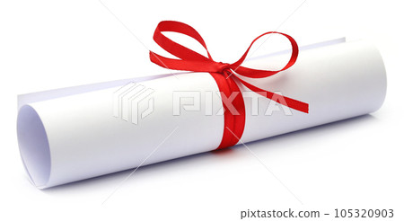 Bow knot on a scrolled paper 105320903