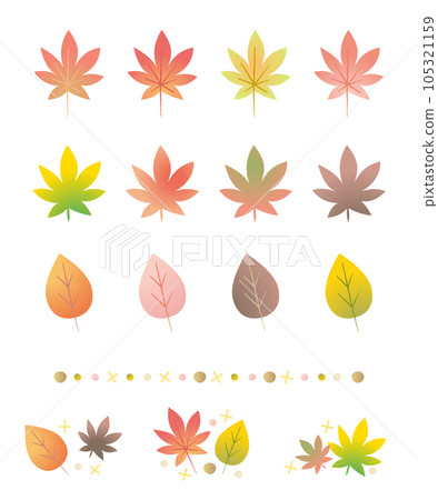 Vector icon set of colorful tree leaves in autumn Vector icon set of colorful tree leaves in autumn 105321159