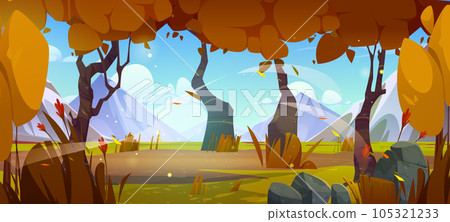 Autumn natural landscape, swamp in mountain valley 105321233