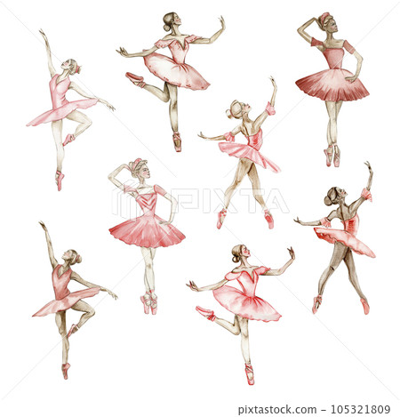 Watercolor dancing ballerina in red dress.... - Stock Illustration ...
