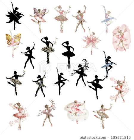 Watercolor dancing ballerina in red dress with butterflies and black lines. Hand drawn classic ballet performance, pose. Young pretty ballerina women illustration. Can be used for postcard and poster. Watercolor dancing ballerina in red dress with butterflies and black lines. Hand drawn classic ballet performance, pose. Young pretty ballerina women illustration. Can be used for postcard and poster. 105321813