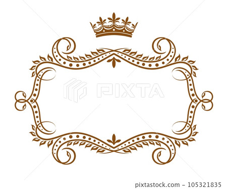 Vignette frame borders with vintage floral ornaments vector set. Victorian flourishes, leaf scrolls and ornate swirls, royal crown and flowers, calligraphy elements for wedding invitation, certificate 105321835