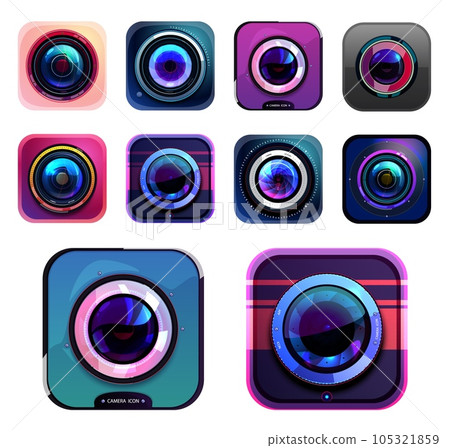 Photo and video camera icons, isolated vector photographer equipment graphic design elements, digital signs, buttons with lens flare. Label or emblems for web content, snapshot, photocamera symbol set Photo and video camera icons, isolated vector photographer equipment graphic design elements, digital signs, buttons with lens flare. Label or emblems for web content, snapshot, photocamera symbol set 105321859