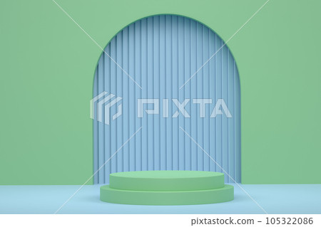 Pastel green cylinder podium with steps on blue background 105322086