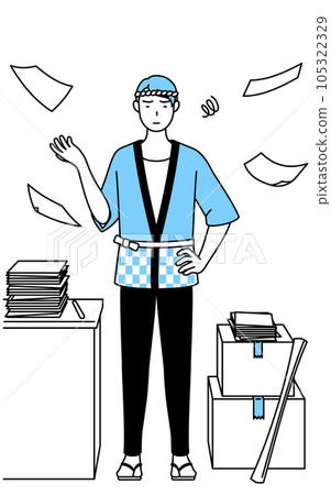 A man wearing a summer festival happi coat who is tired of untidy work 105322329