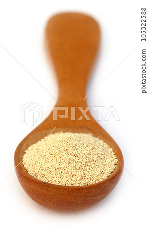 Yeast on a wooden spoon 105322588
