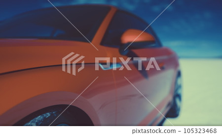 lonely sport car in salt desert 105323468