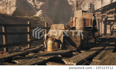 medieval port with a wooden instruments 105323512