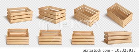 Realistic set of wooden crates 105323935