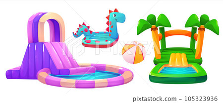 Cartoon set of colorful bouncy slides 105323936