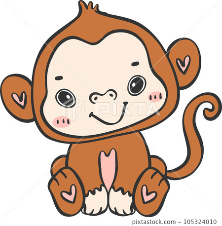 Baby happy innocence Monkey Cartoon Animal. Cheerful and Cute Wildlife Character 105324010