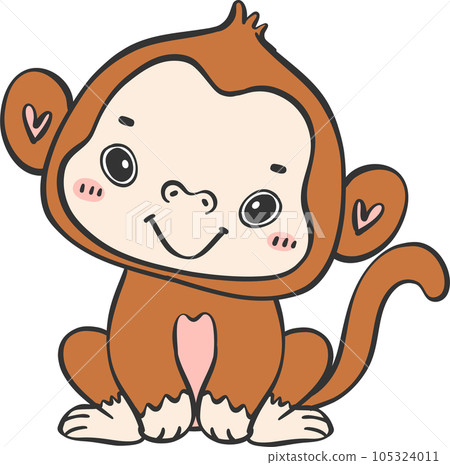 Baby happy innocence Monkey Cartoon Animal. Cheerful and Cute Wildlife Character 105324011