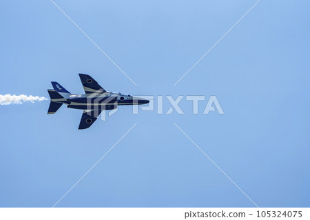 Blue Impulse from Matsushima Air Base flying in the blue sky Higashi Matsushima City, Miyagi Prefecture Blue Impulse from Matsushima Air Base flying in the blue sky Higashi Matsushima City, Miyagi Prefecture 105324075