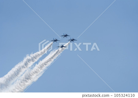 Blue Impulse from Matsushima Air Base flying in the blue sky Higashi Matsushima City, Miyagi Prefecture 105324110