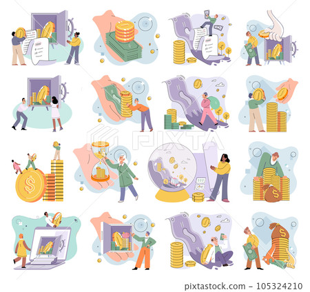 Planning successful money investment, savings and deposit big set. Calculating budget, analyzing finance report with business chart. Accounting concept. Financial advisor planning investment strategy 105324210