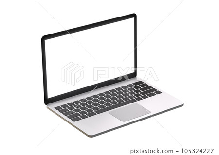 Hovering aluminium laptop with blank screen and new design, isolated background 105324227