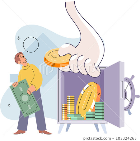 Businessman putting coins in metal safe. Saving dollar cash. Capital business investment. Money deposit. Finance management and banking, earning and profit. Coins and banknotes personal budget Businessman putting coins in metal safe. Saving dollar cash. Capital business investment. Money deposit. Finance management and banking, earning and profit. Coins and banknotes personal budget 105324263