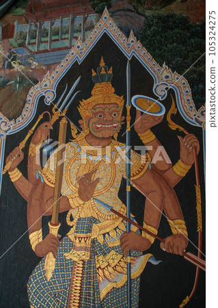 Historical paintings at the Temple of the Emerald Buddha and Grand Palace in Bangkok 105324275