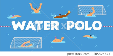 Water polo tournament or championship banner flat vector illustration isolated. 105324674