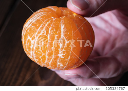 Close-up of peeled tangerines. Delicious fruits that are in season in winter. 105324767