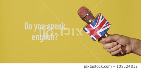 microphone and question do you speak english, banner microphone and question do you speak english, banner 105324812