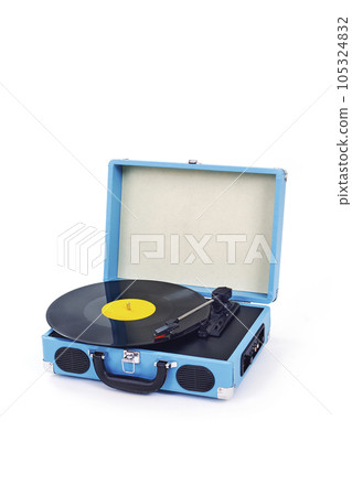 blue portable turntable with a disc blue portable turntable with a disc 105324832