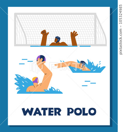 Water polo game, poster with text, flat vector illustration. 105324985