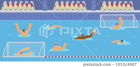 Water polo tournament or match, flat vector illustration. 105324987