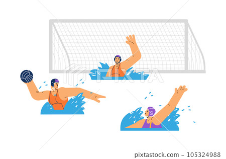 Water polo team in pool during match, flat vector illustration isolated. Water polo team in pool during match, flat vector illustration isolated. 105324988