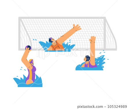 Water polo athletes team in pool characters flat vector illustration isolated. Water polo athletes team in pool characters flat vector illustration isolated. 105324989