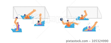 Water polo match competition players flat vector illustration isolated. Water polo match competition players flat vector illustration isolated. 105324990