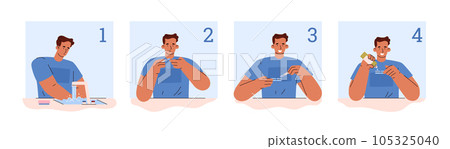 Contact lens care process, sequencing with boy flat style, vector illustration Contact lens care process, sequencing with boy flat style, vector illustration 105325040