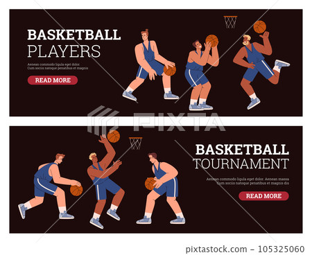 Basketball banners or flyers with basketball players, flat vector illustration. 105325060
