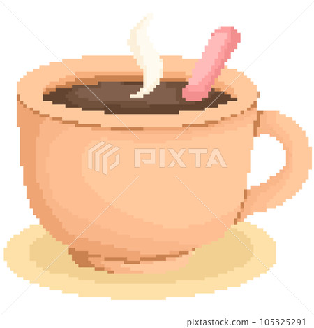 Cute hot coffee or chocolate or tea in pixel art Cute hot coffee or chocolate or tea in pixel art 105325291