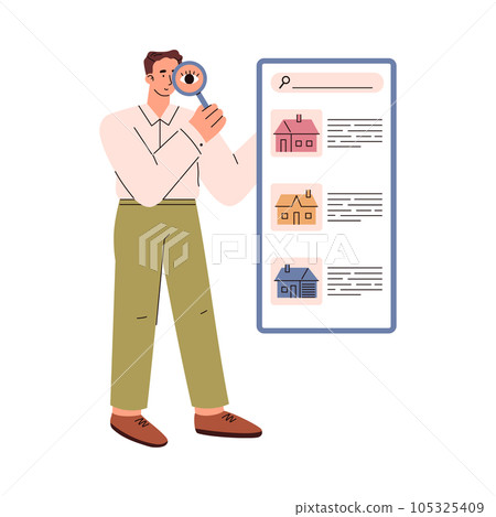 Qualified realtor looking for house for sale or rent, flat vector isolated. 105325409