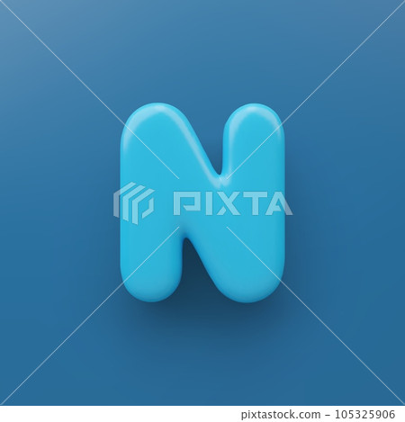 3D Blue uppercase letter N with a glossy surface on a blue background . 105325906