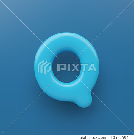 3D Blue uppercase letter Q with a glossy surface on a blue background . 3D Blue uppercase letter Q with a glossy surface on a blue background . 105325943