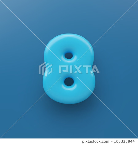 3D Blue number 8 with a glossy surface on a blue background . 105325944