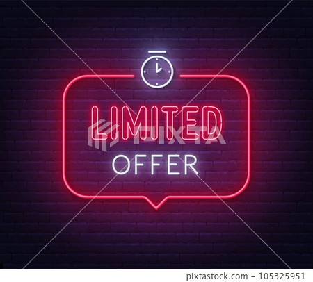 Limited Offer neon sign in the speech bubble on brick wall background. Limited Offer neon sign in the speech bubble on brick wall background. 105325951