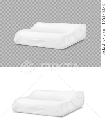Orthopedic white pillow, vector cushions with memory foam or latex filling 3d mockup. Realistic soft comfortable accessory for sleep and relaxation, design elements isolated on transparent background 105326388