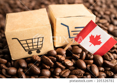 Canada flag on coffee bean, import export trade online commerce concept. 105326781