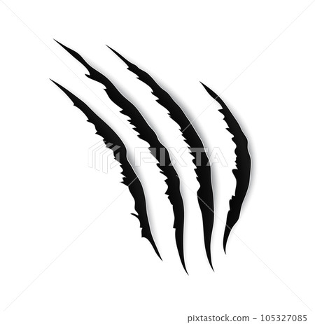 Long claw mark scratches, animal paw torn slashes and traces vector design. Bear, tiger, wild cat or lion attack scratches, horror monster, scary beast or dragon talon slashes, Halloween themes 105327085