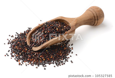 Wooden scoop of black quinoa seeds Wooden scoop of black quinoa seeds 105327385