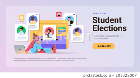 student choosing candidates voting on laptop referendum or election concept horizontal copy space student choosing candidates voting on laptop referendum or election concept horizontal copy space 105328007