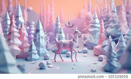 Christmas winter forest and deer pastel background 105328058