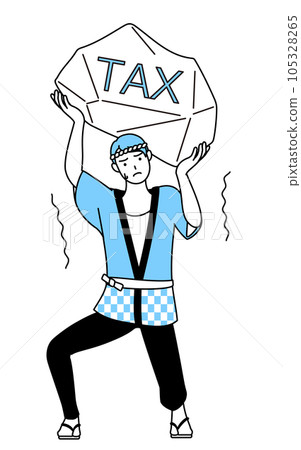 A man wearing a happi coat at a summer festival suffering from a tax increase A man wearing a happi coat at a summer festival suffering from a tax increase 105328265