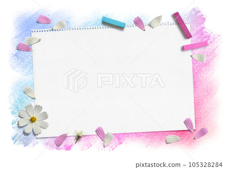 Pink and white cosmos petals, pink and blue pastel & sketchbook 105328284