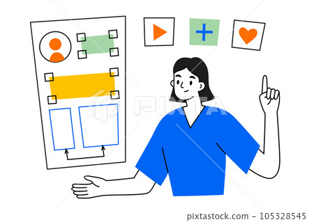 UI and UX online courses, hand drawn composition with female teacher making ui design on mobile screen, user interface, user experience vector illustration, distant education in IT, web design classes 105328545